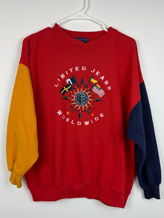 Limited Too Tops - Vintage Limited Too Red Colorblock Crewneck Sweatshirt Gently Distressed 80s 90s